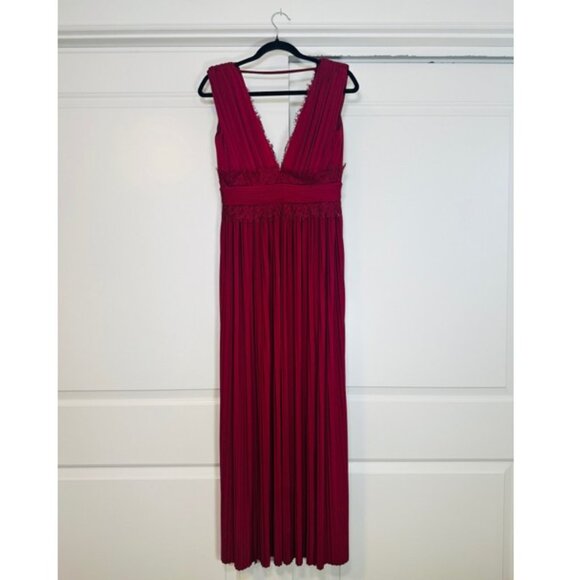 ASOS Burgundy Lace Insert Pleated Slit Maxi Dress 8 - Picture 5 of 14